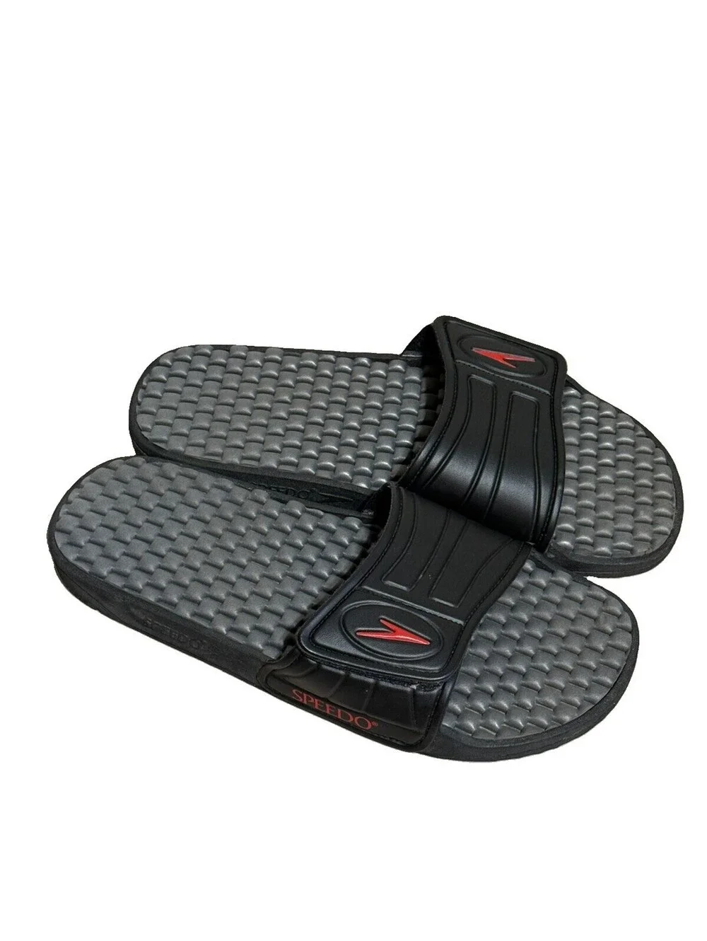 Speedo Mens Slide Sandals USA 13-14 XL Black Gray Adjustable Pool Shower Beach